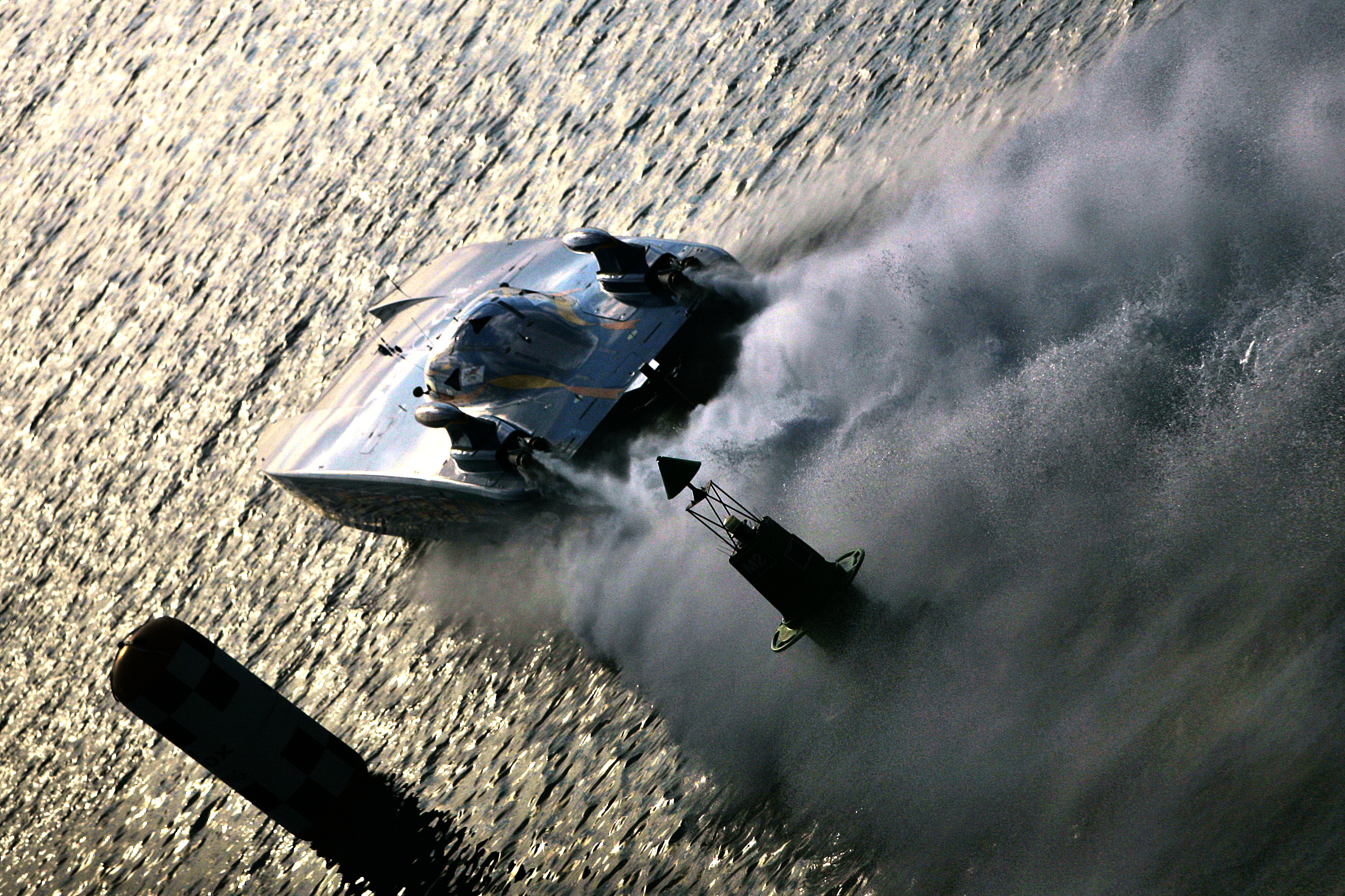 Offshore powerboat photographed from above