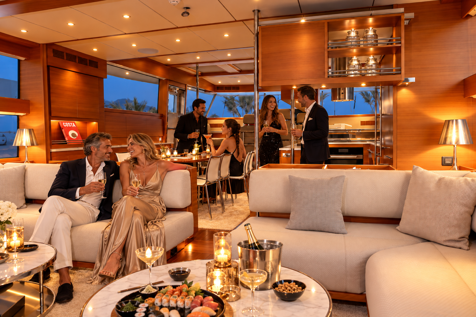 Sunset celebration aboard a yacht