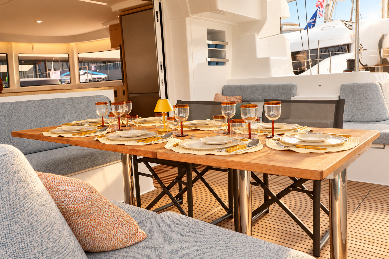 Dining table on the yacht deck